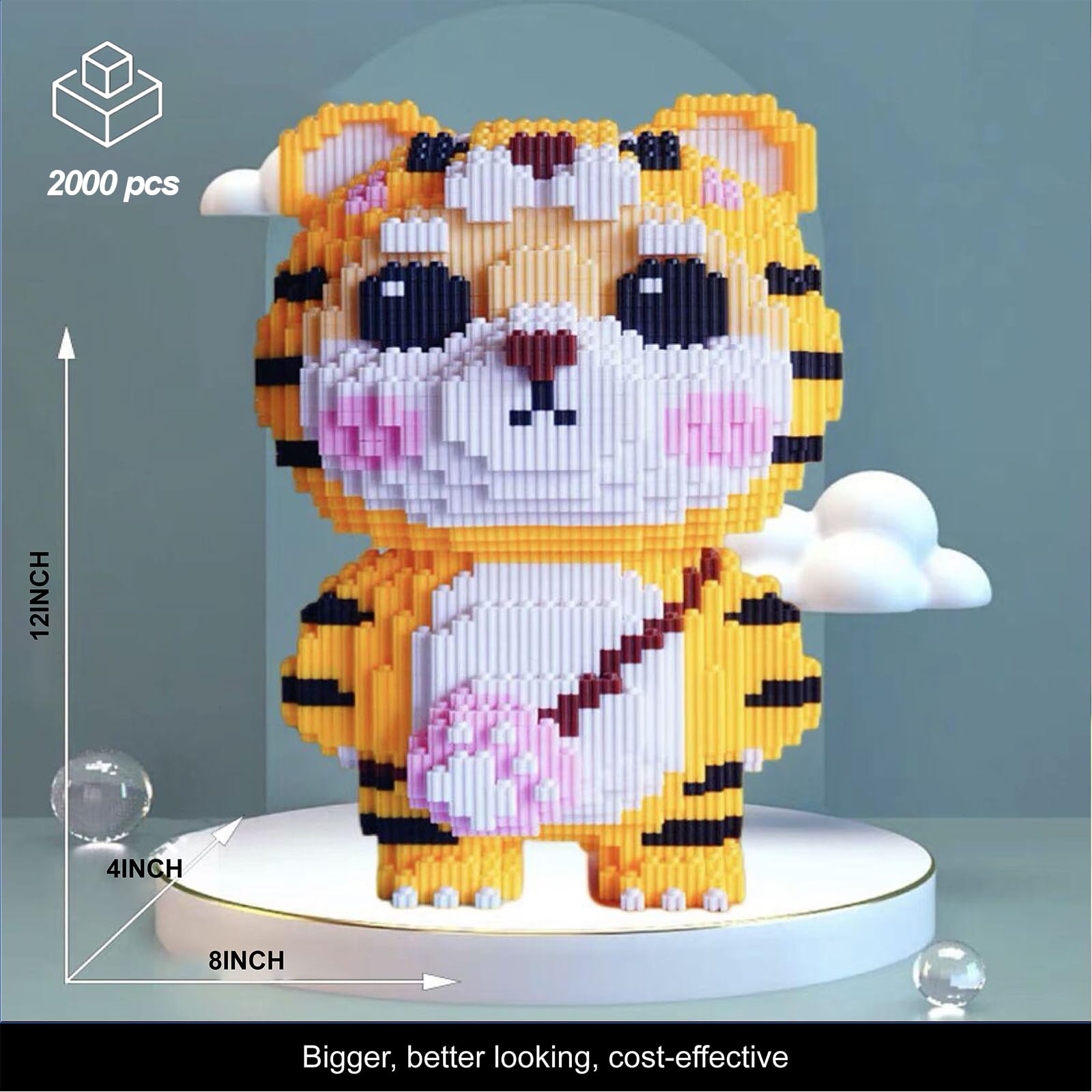 Micro Tiger Building Blocks Sets, Majestic Tiger Toy Compatible with Lego, Forest Animal Adventure, 2000PCS 4 * 8 * 12? 3D Decoration Model, STEM