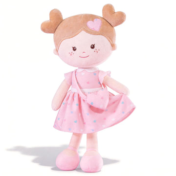 Onetoo First Baby Dolls Plush Rag Doll Soft Baby Toy Girls Sleeping Cuddle Buddy Doll Wear Pink Dress 14"