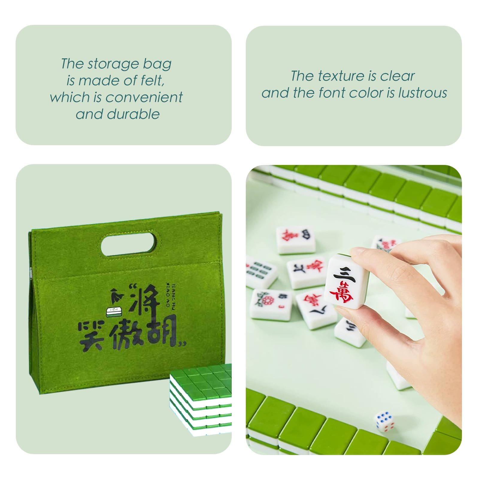 SEAMEW Professional Traditional Chinese Mahjong Set ???? - 30mm 146 Tiles Green & White Melamine with Dice Storage Case Pink