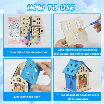 HABDJILTY 7 Pack Wooden Hanukkah Craft Kit Color You Own 3D Hanukkah House Chanukah Crafts for Christmas Classroom Activities Chanuka Art Projiect