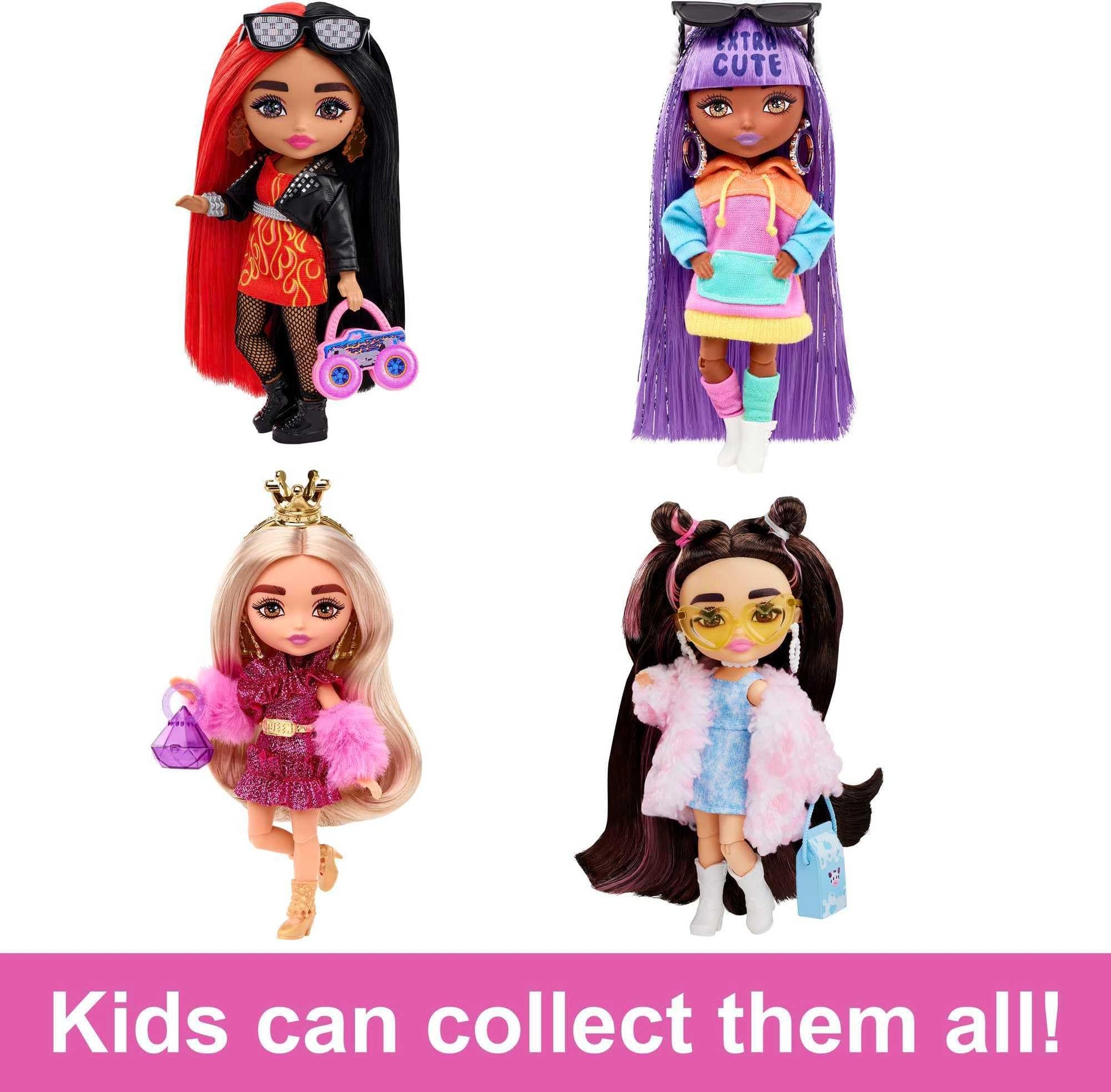 Barbie Extra Minis Doll & Accessories with Red & Black Hair Wearing Flame-Print Dress & Moto Jacket, 5.5-inch