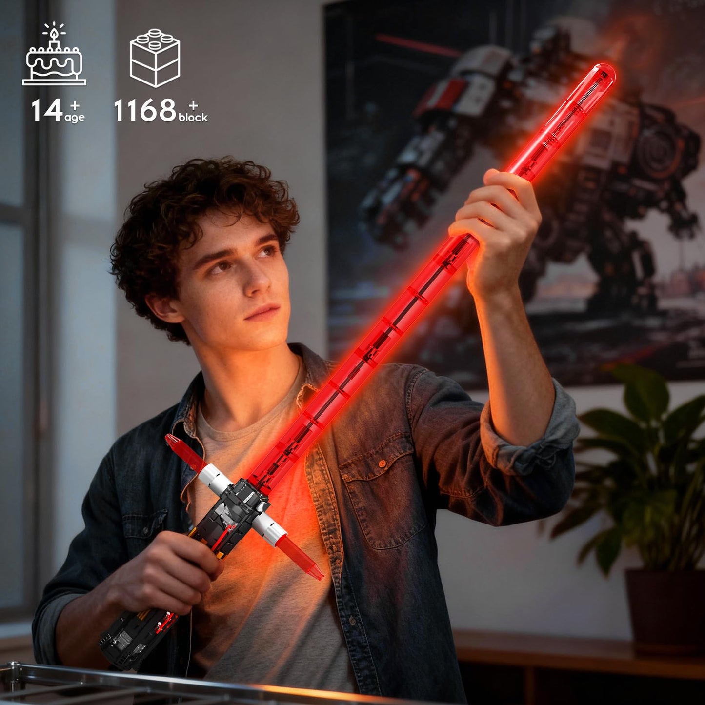 Mould King 10239 Lightsaber Building Set, LED Rechargeable Saber Sword Toy as Party, Halloween, Holiday, Birthday Gift, Creative Buildable Toy