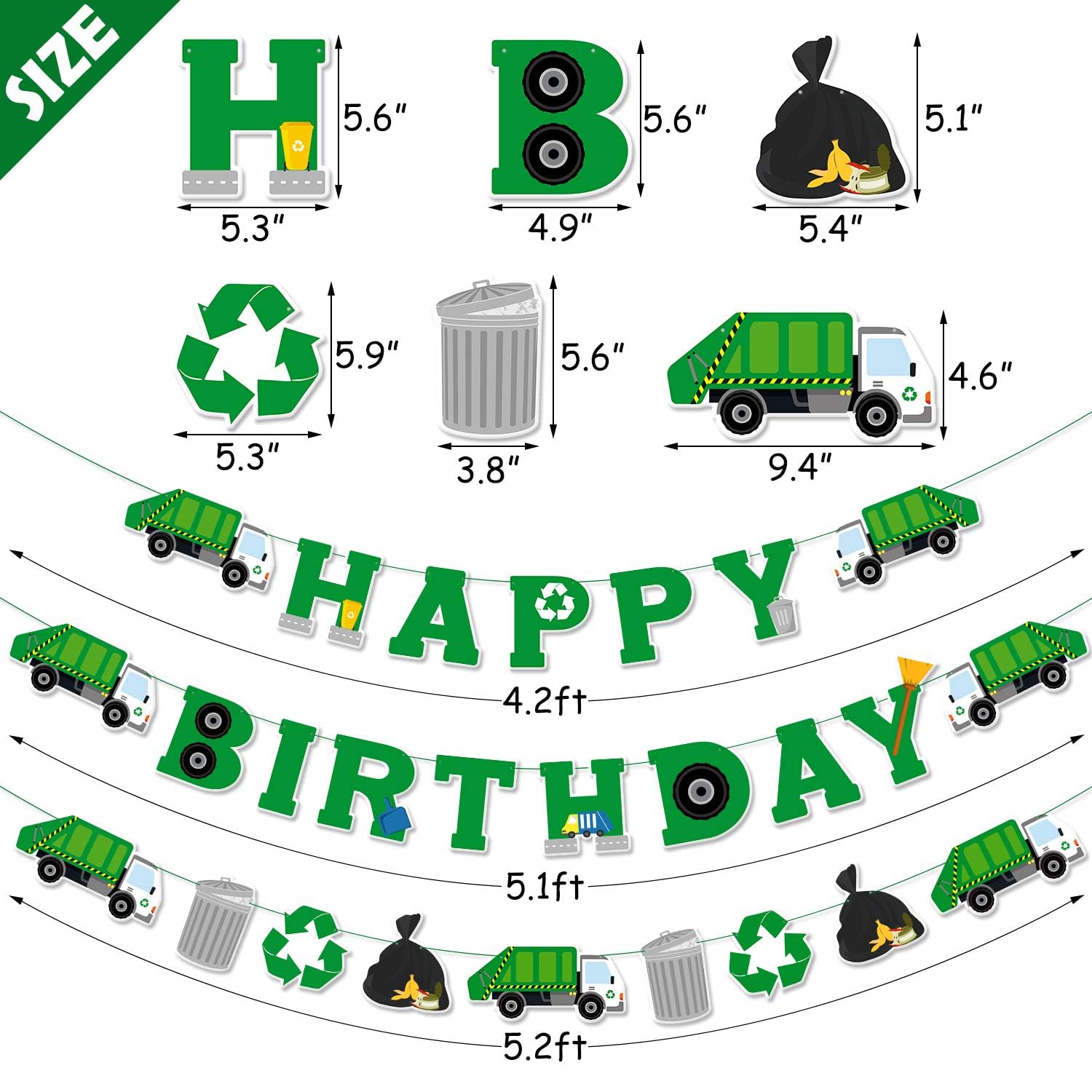 Bessmoso 3 Pcs Garbage Truck Birthday Decorations Trash Truck Birthday Banner Waste Management Recycling Rubbish Party Favors Parties Supplies