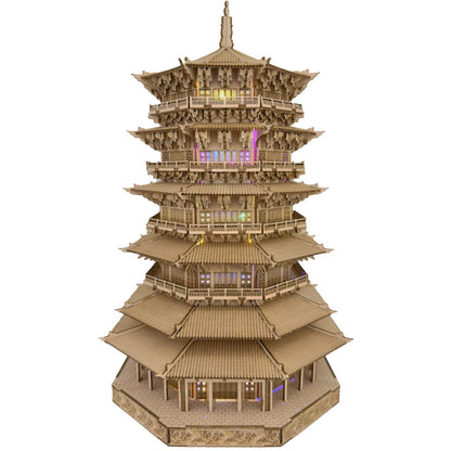 3D Wooden Puzzles for Adults Wooden Pagoda Assembly Model Kits,3D Puzzle Adult Building Crafts for Adults and 14+ Teens.(Five-Storied Pagoda 1287
