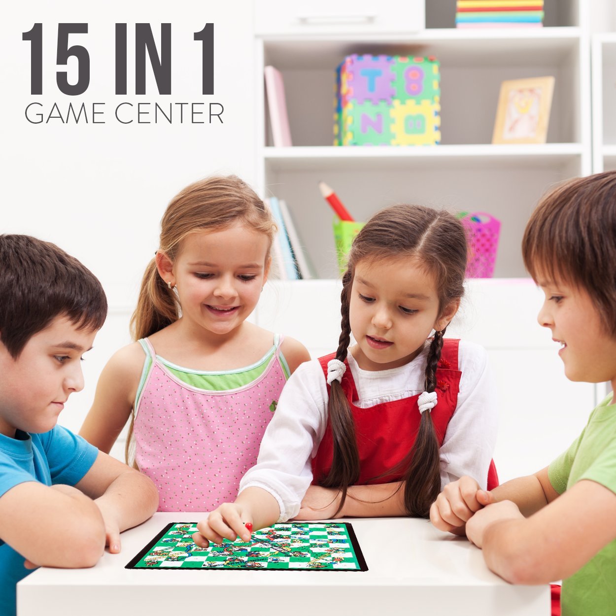 Board Game Set - Deluxe 15 in 1 Tabletop Wood-accented Game Center with Storage Drawer (Checkers, Chess, Chinese Checkers, Parcheesi, TicTacToe