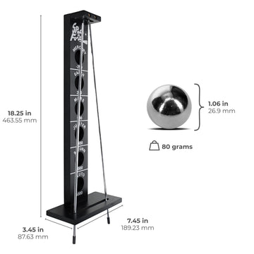 WE Games Shoot the Moon Game, Large 18 inches, Black Stained Solid Wood Board with Metal Ball and Rods, Retro Balancing Game for Family and Bar