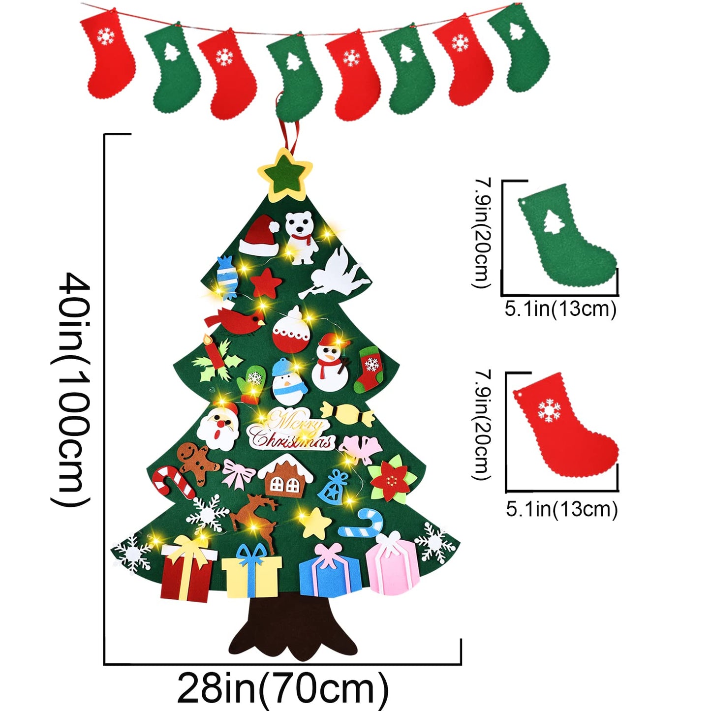HmiL-U 3.4FT Felt Christmas Tree Set| with 34pcs Ornaments for Kids Xmas Door Wall Hanging Decorations Perfect Kids Gifts Party Supplies