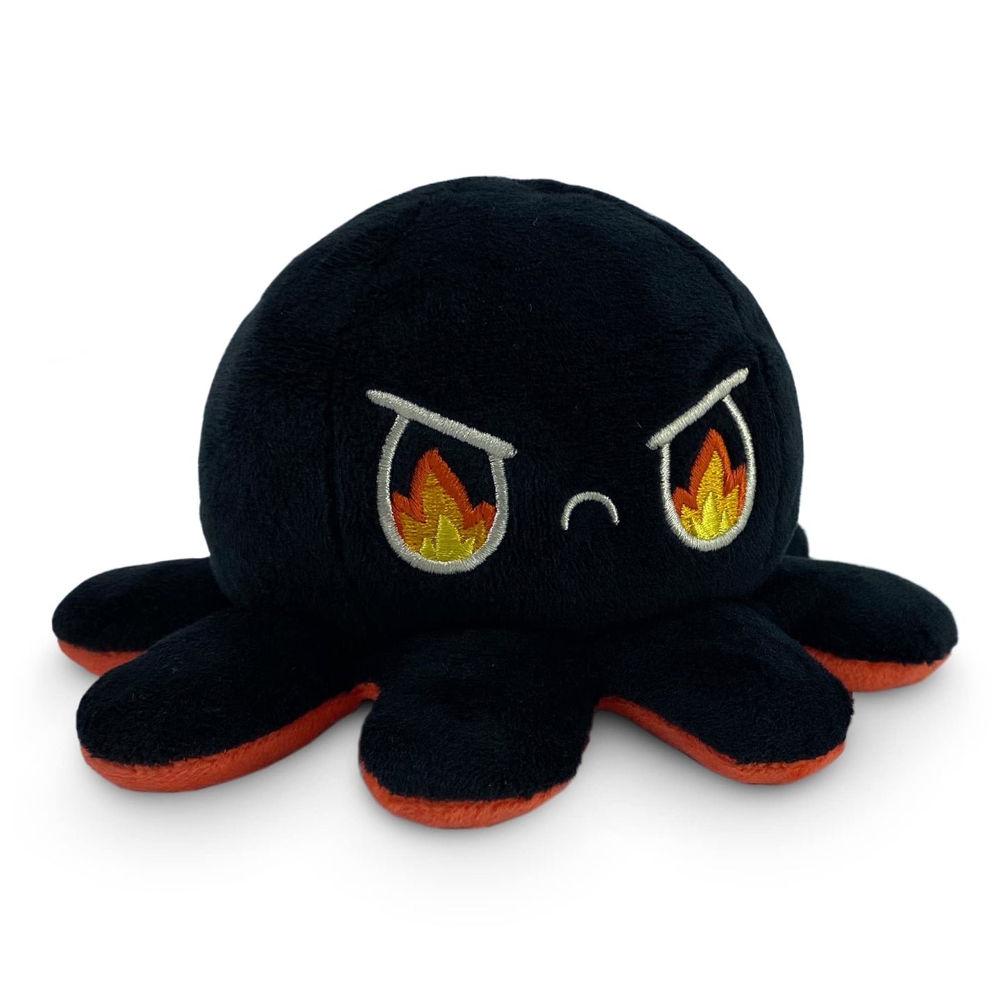TeeTurtle Reversible Octopus Plushie - 4-Inch Angry Red + Rage Black Two-Sided Flip Plush Toy with Embroidered Details - Cute Mini Collectible Plush