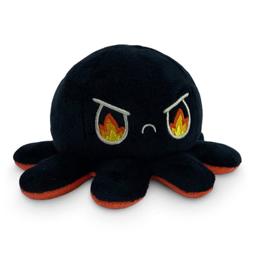 TeeTurtle Reversible Octopus Plushie - 4-Inch Angry Red + Rage Black Two-Sided Flip Plush Toy with Embroidered Details - Cute Mini Collectible Plush