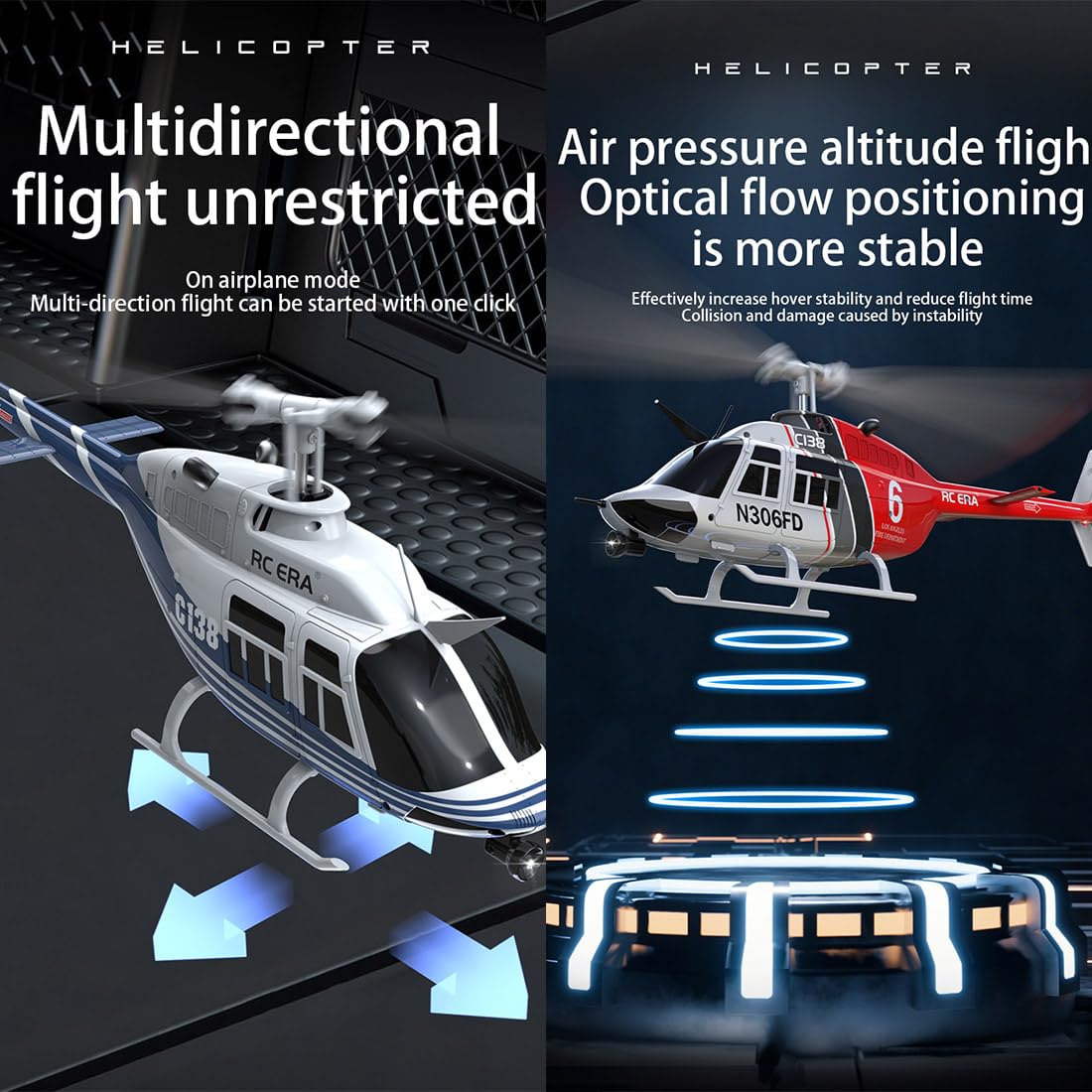 C138 Remote Control Helicopter for Adults, 1:33 Scale Bell206 Helicopter 2.4G 4CH RTF Single Propeller Aileron Free, Six-axis Gyroscope, Modular