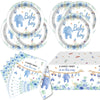 Blue Baby Boy Shower Birthday Tableware Set, 20 Disposable Plates and 20Napkins 1pcs Tablecloth, for Baby Boy Baby Shower Decorations (Blue)