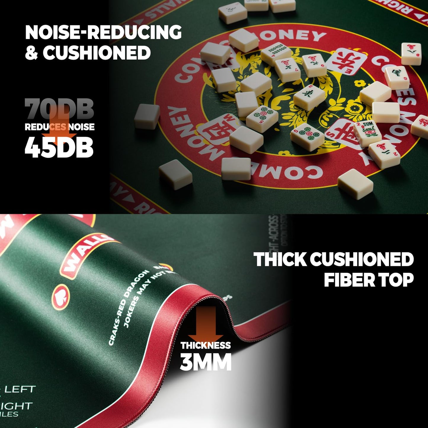 MUTEX 31.5 Inch Mahjong Mat for Table, Multi-Game Mat with 3MM Thick Non-Slip, Noise Reducing Surface with Drawstring Storage Bag - Perfect