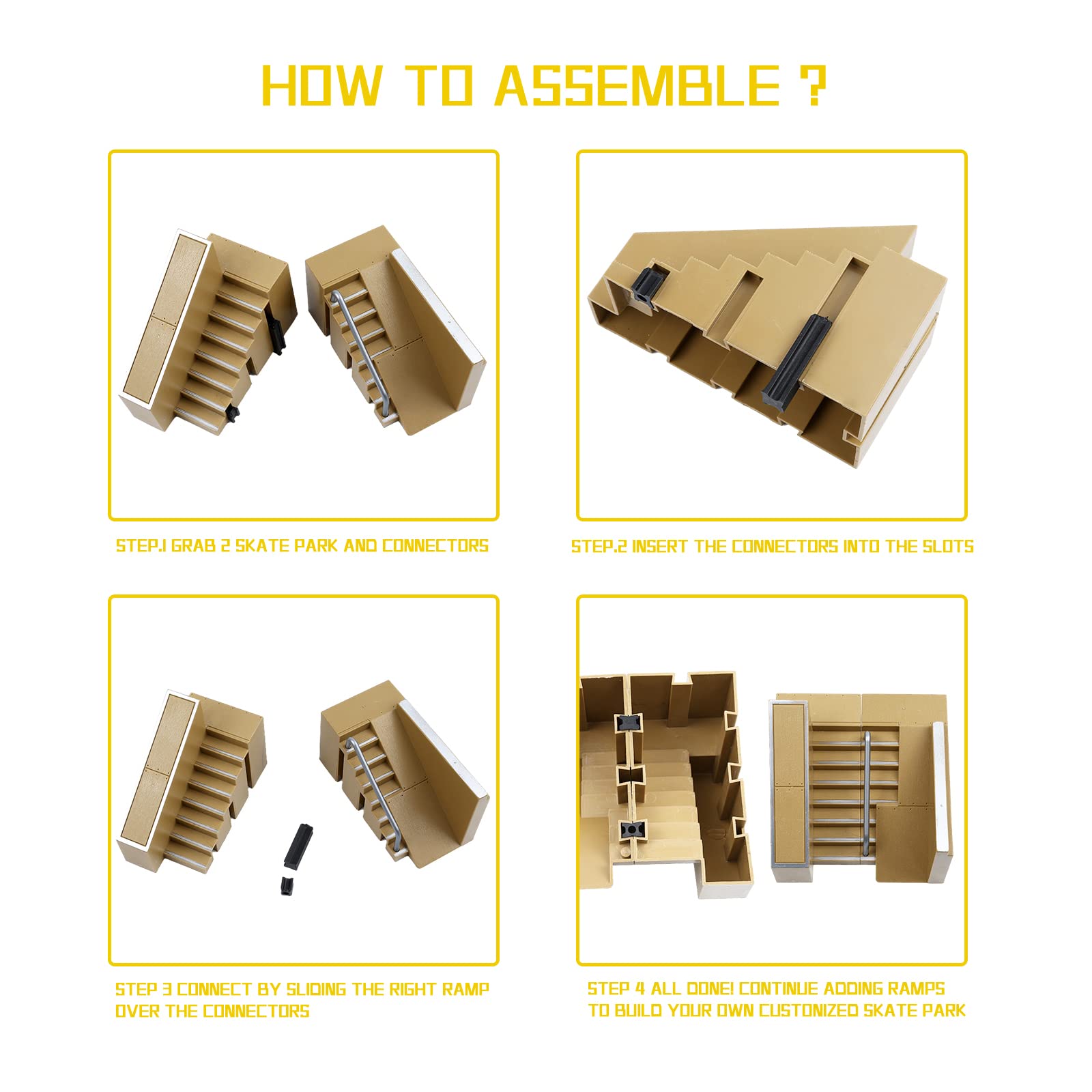 ideallife Skate Park Kit, Bigger Skate Park Kit Ramp Parts for Finger Skateboard Fingerboard Ramp Skate Park Kit Part Training Props with 3 Finger