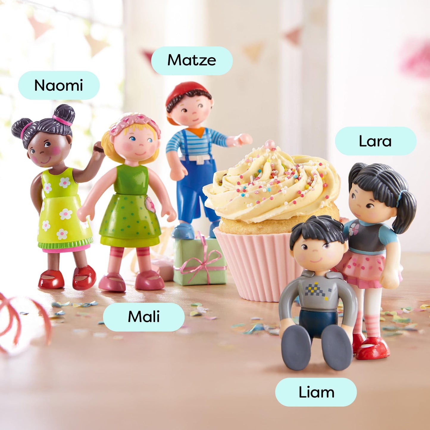 HABA Little Friends Best Friends Mini Dolls Bundle - Set of 5 Bendy, Poseable Dolls for Ages 3+, Soft Plastic Miniature Figurines and Dollhouse People