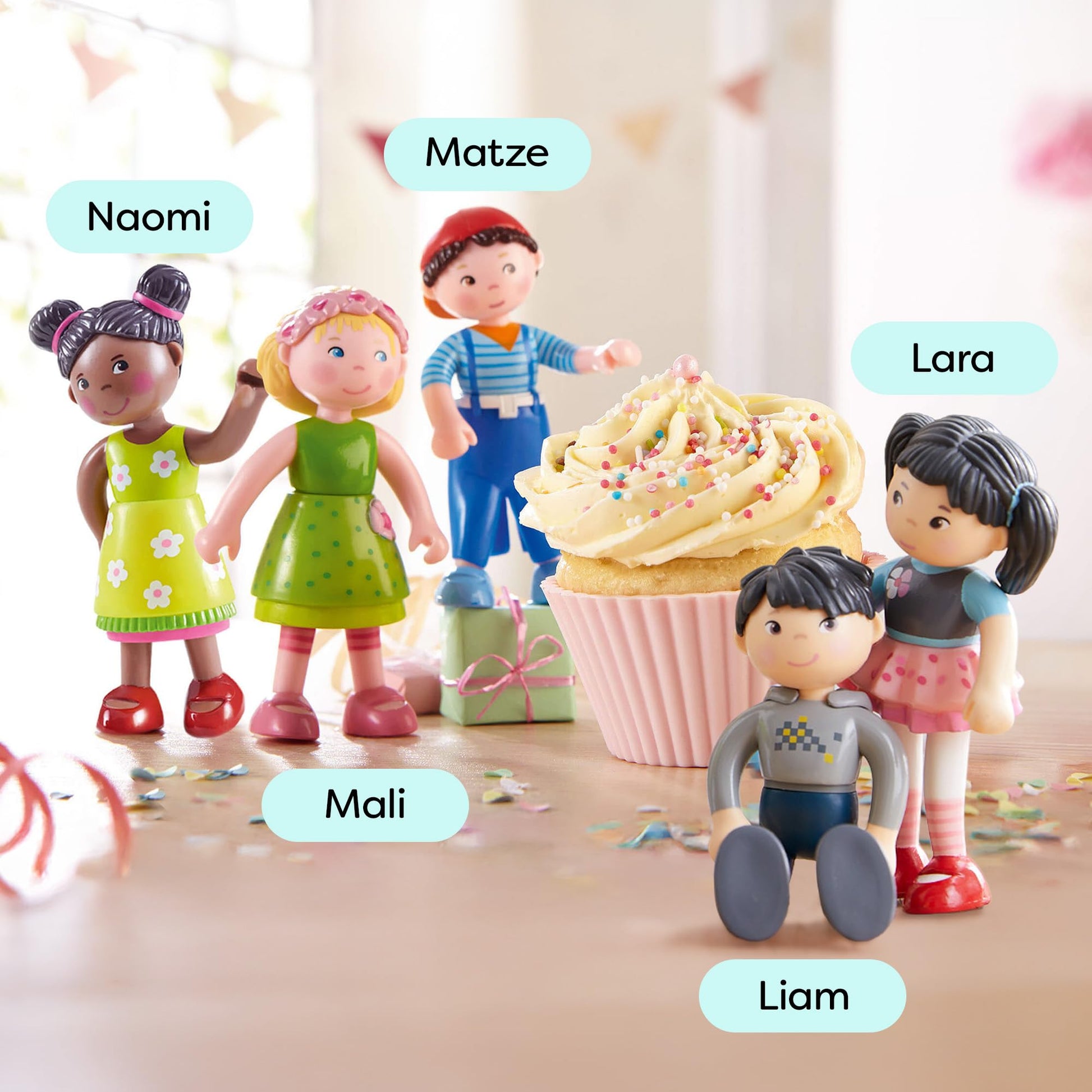 HABA Little Friends Best Friends Mini Dolls Bundle - Set of 5 Bendy, Poseable Dolls for Ages 3+, Soft Plastic Miniature Figurines and Dollhouse People