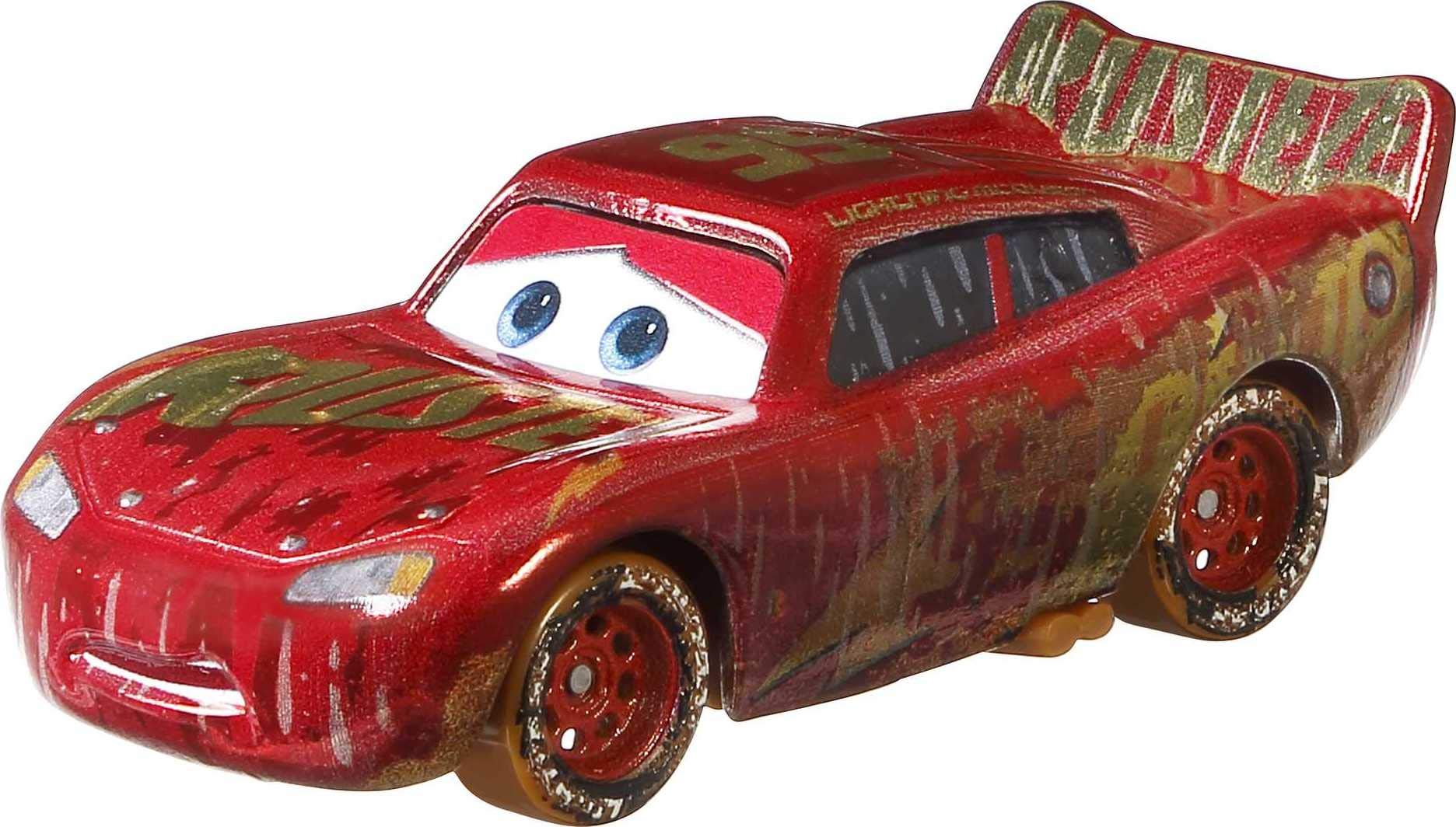 Disney Cars and Pixar Cars Die-Cast Singles Muddy Rusteze Racing Center Lightning McQueen, 1:55 Scale Fan Favorite Character Vehicles, Gift for Kids