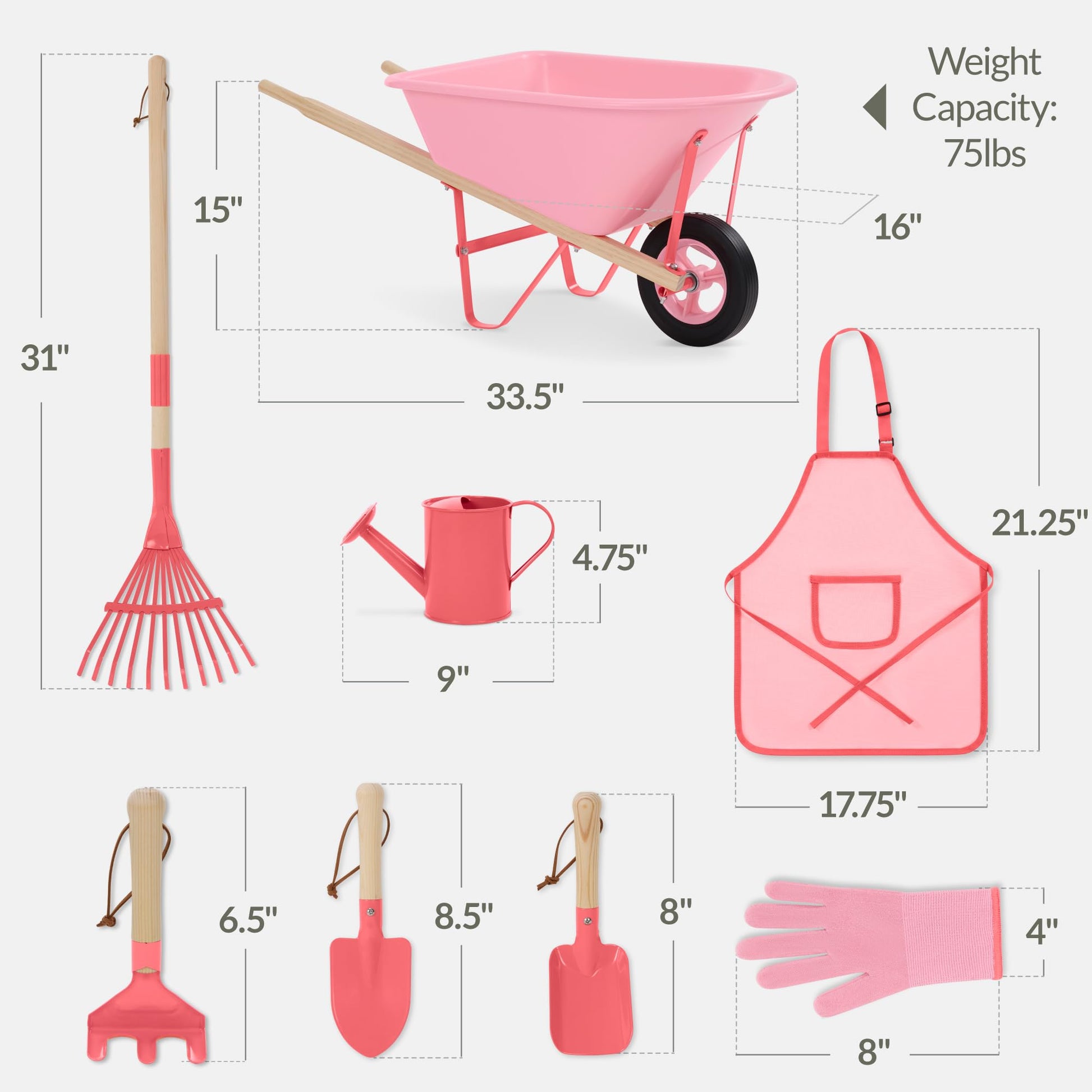 Best Choice Products Kids Wheelbarrow and Gardening Tool Set 8 Piece with Metal Tools, Watering Can, Apron and Gloves, Child Garden Play Set