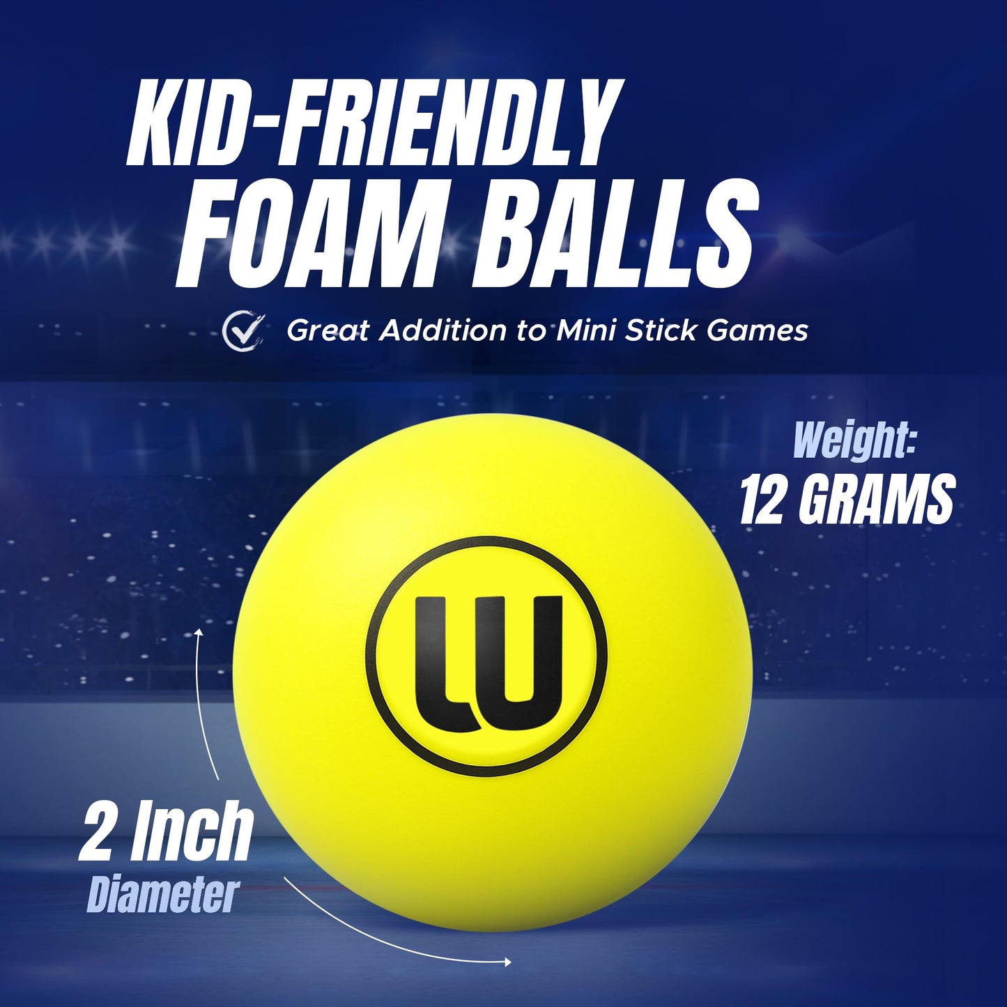Winnwell Knee Hockey Foam Balls - Indoor Mini Stick Hockey Balls - Soft Foam 4-Pack with Drawstring Bag - 2" Diameter Ball