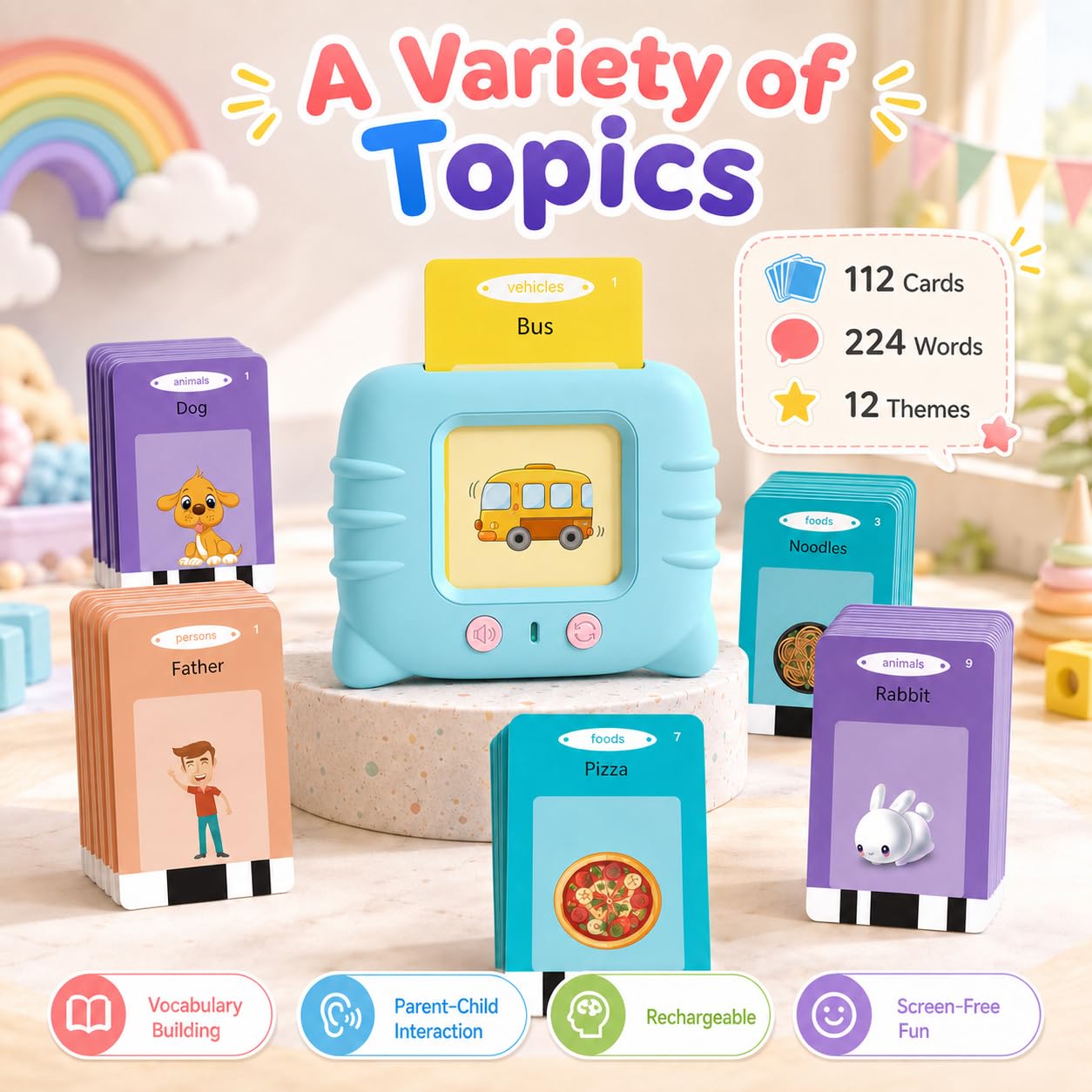 Talking Flash Cards for Toddlers 1 2 3 4 5 Year Olds, 224 Sight Words Montessori Language Learning Toys, Pocket Speech Therapy & Autism Sensory Toy