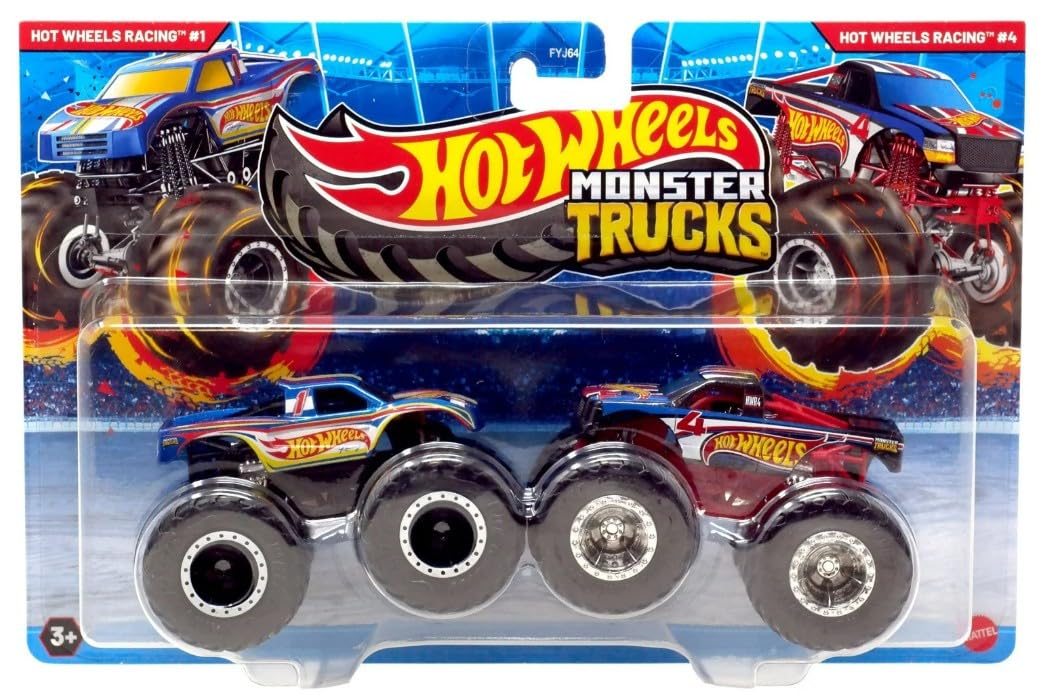Hot Wheels Monster Trucks Racing, Demolition Doubles #1 vs #4, 1:64 Scale Die-Cast Vehicles