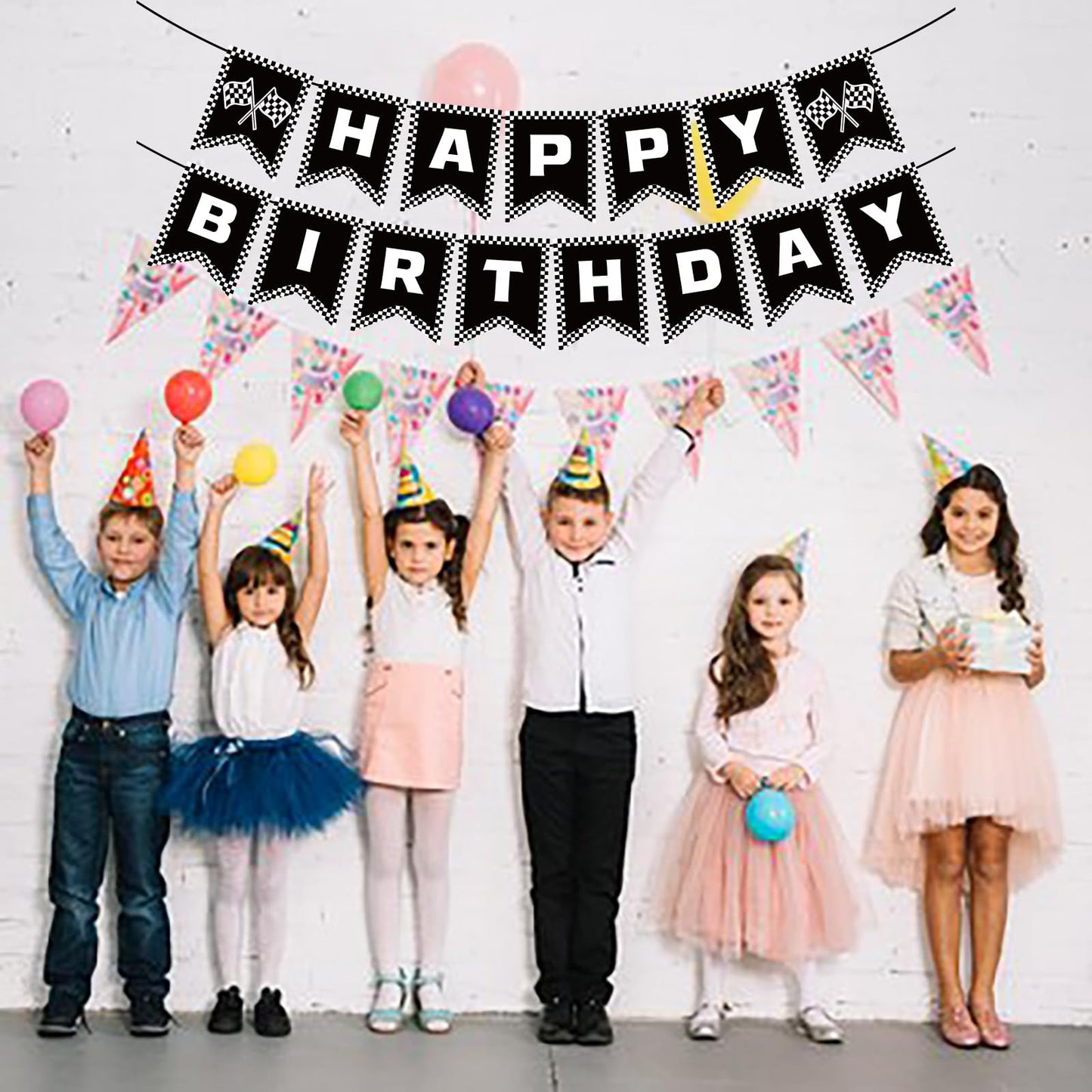 BIEUFBJI Race Car Birthday Banner, Checkered Happy Birthday Banner, Race Car Party Decorations, Racing Themed Party, Boys racing themed birthday