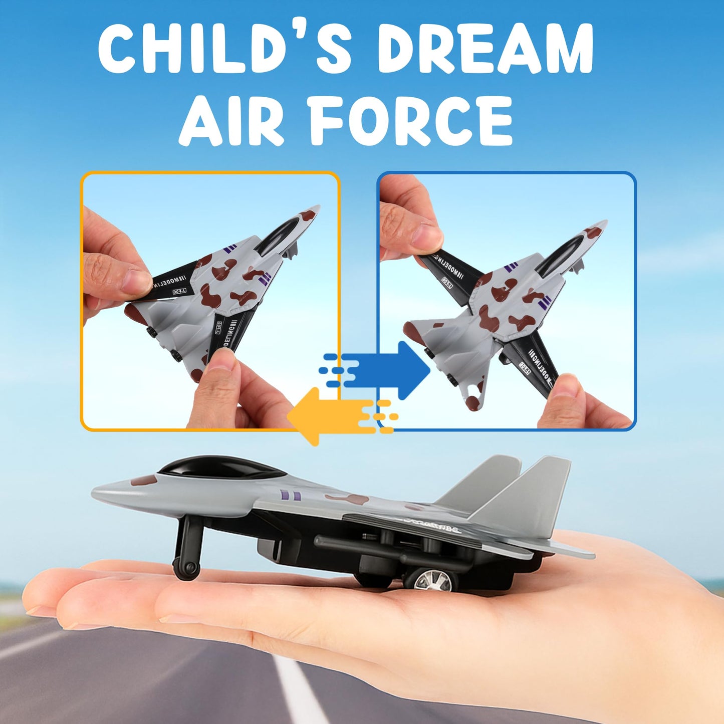 4 Pack: Diecast Fighter Jets Pullback Airplane Military Plane Toys Army Air Force Party Favors Kids Playset and Durable Die-cast Metal Miniature