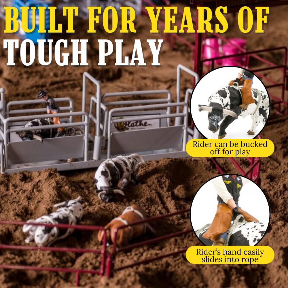 Little Buster Toys Bull Rider - Cowboy on Black and White Bucking Bull 1:16 Scale Rodeo Figurine Collectible Western Farm Display Model for Seasonal
