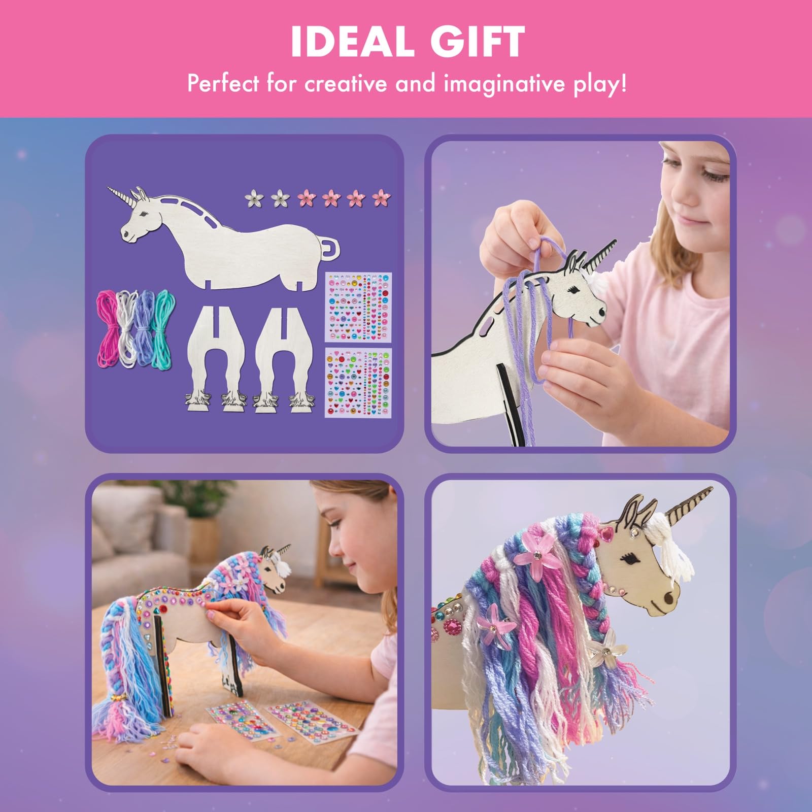 Magical Valley Unicorn Craft Kit for Kids, DIY Wooden Unicorn Craft with Yarn & Accessories, Arts & Crafts Kit, Creative Activity, Birthday Party