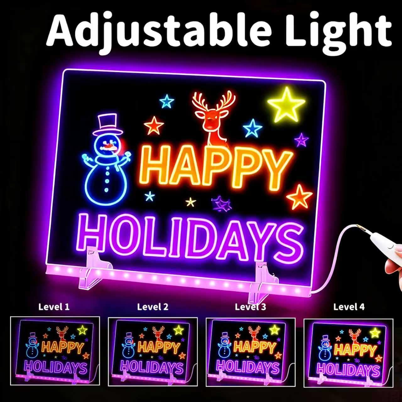 Large LED Drawing Board for Kids (13.7"x10") - 7-Color Glowing Doodle & Writing Board with 4 Light Modes & Adjustable Brightness, USB Powered (Adapter