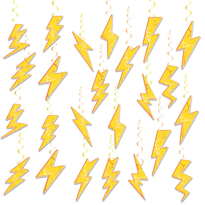 24 Pieces Lightning Hanging Swirls Flash Weather Streamers Gold Lightning Hanging Decorations Ceiling Swirls for Yellow Lightning Birthday Party