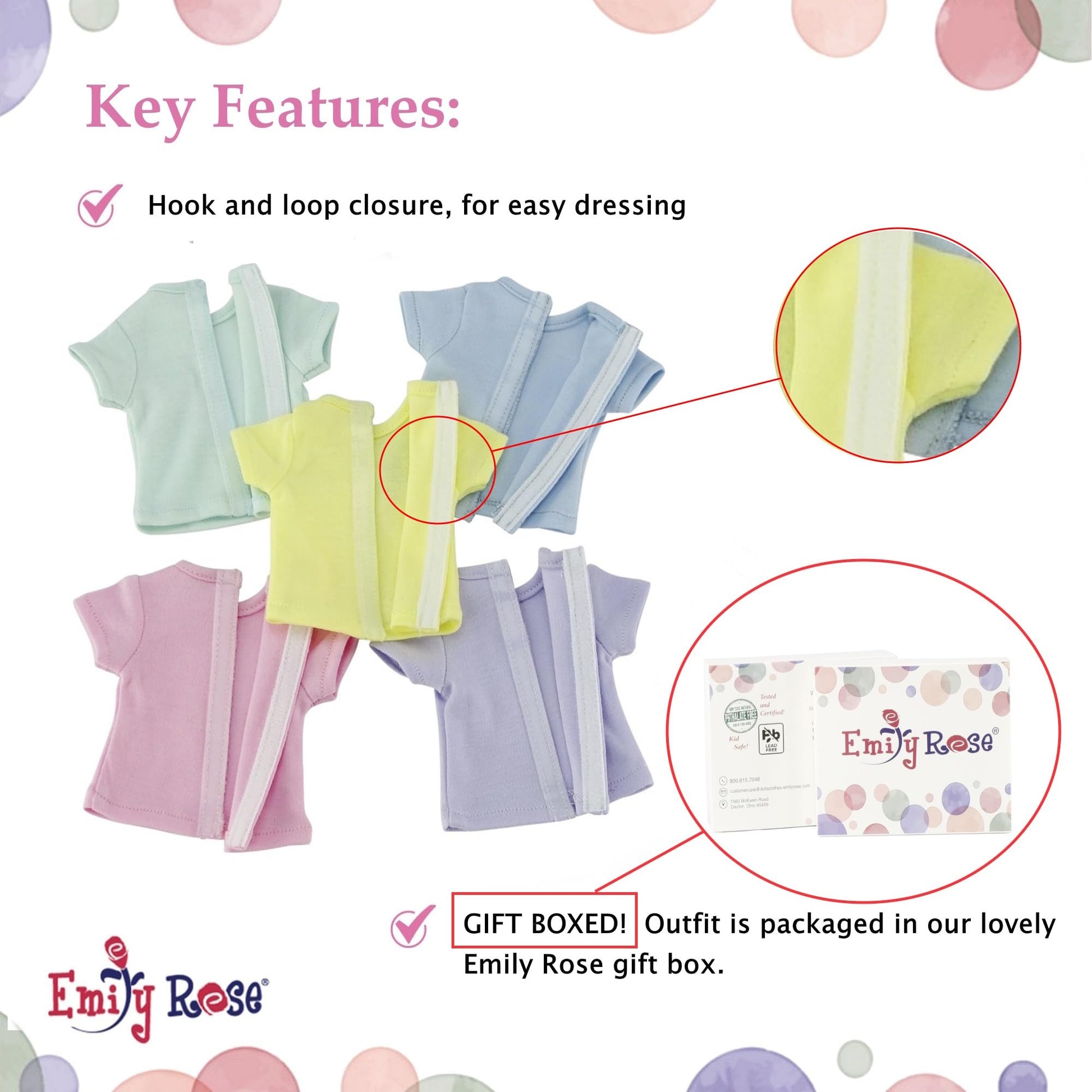 Emily Rose 14.5 Inch Doll Clothes - 5PC Pastel T-Shirts for Crafting & Sublimation | Gift Boxed | Wellie Wishers & Glitter Girls Compatible - USA