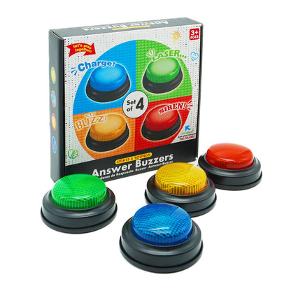 Gelabur Set of 4 Buzzers for Trivia Games, Answer Buzzers for Classroom, Family Feud Jeopardy Buzzer, Game Buzzers with Lights and Sound