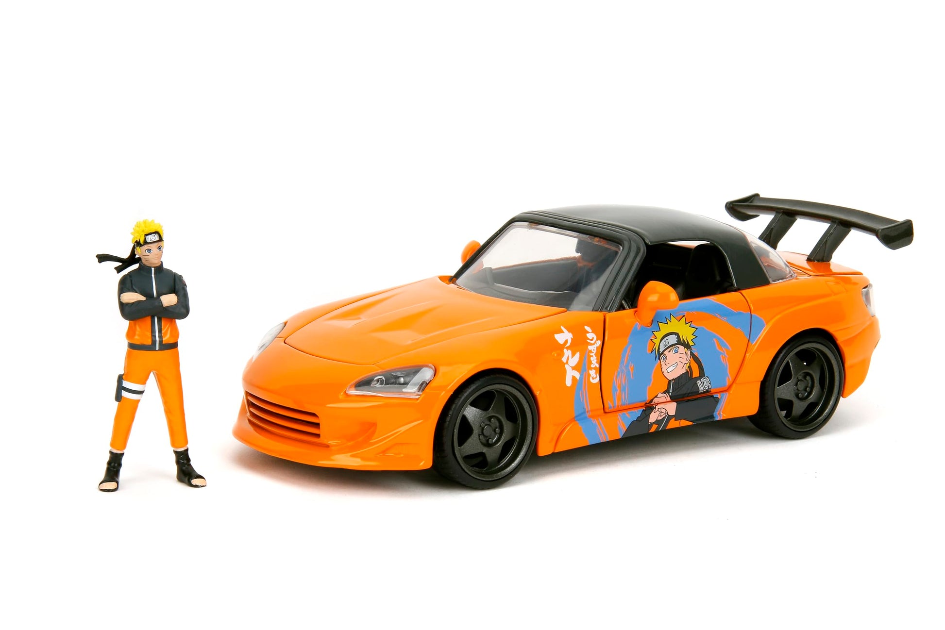 Jada 2001 Honda S2000 with Naruto Figure - Die-Cast Vehicle - 1:24 Scale, Opening Doors, Hood & Trunk, Rubber Tires - Hollywood Rides Anime Series
