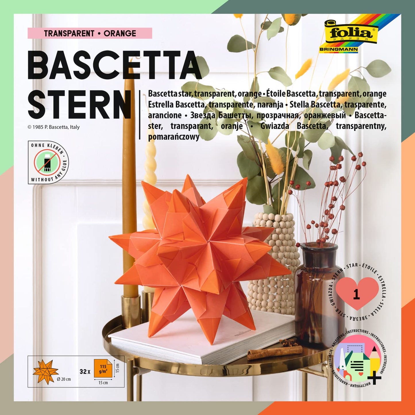 Folia 836/3030 Bascetta Star Handicraft Set, Blue, Orange, 15 x 15 cm