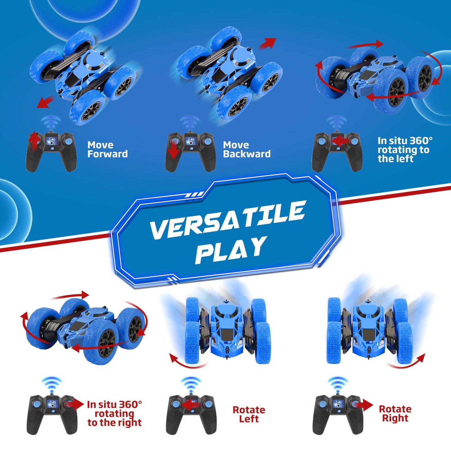 Remote Control Car, RC Cars Toys for Kids Ages 6-12, 2.4GHz RC Stunt Truck with 360° Double-Sided Flips, 4WD Off-Road Racing, Christmas Birthday Gifts