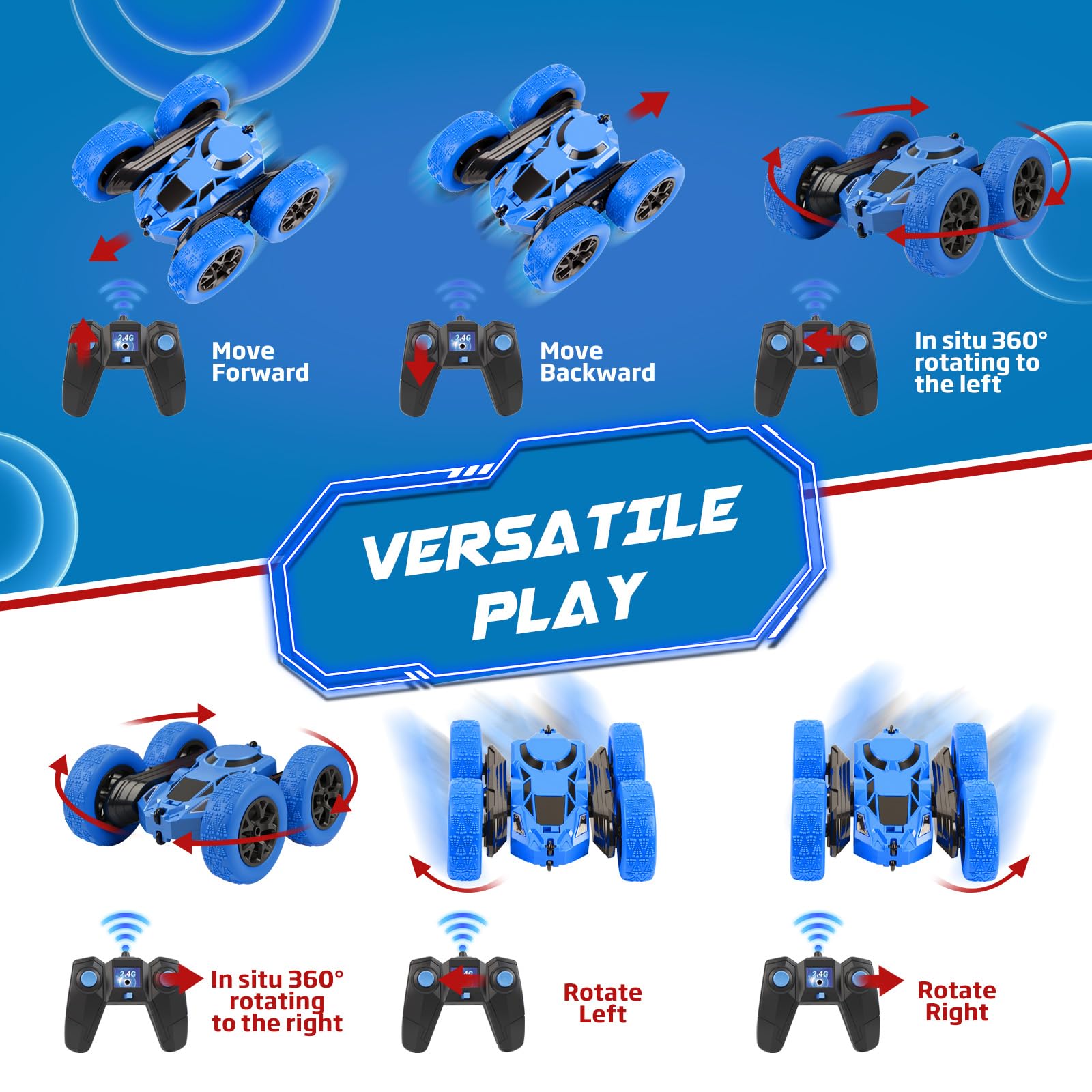 Remote Control Car, RC Cars Toys for Kids Ages 6-12, 2.4GHz RC Stunt Truck with 360° Double-Sided Flips, 4WD Off-Road Racing, Christmas Birthday Gifts