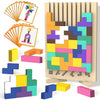 Wooden Block Puzzle Montessori Toys, Colorful Stacking Game Brain Teaser Puzzles for Toddlers and Kids with 20 Cards, Educational Wooden Toy Gifts