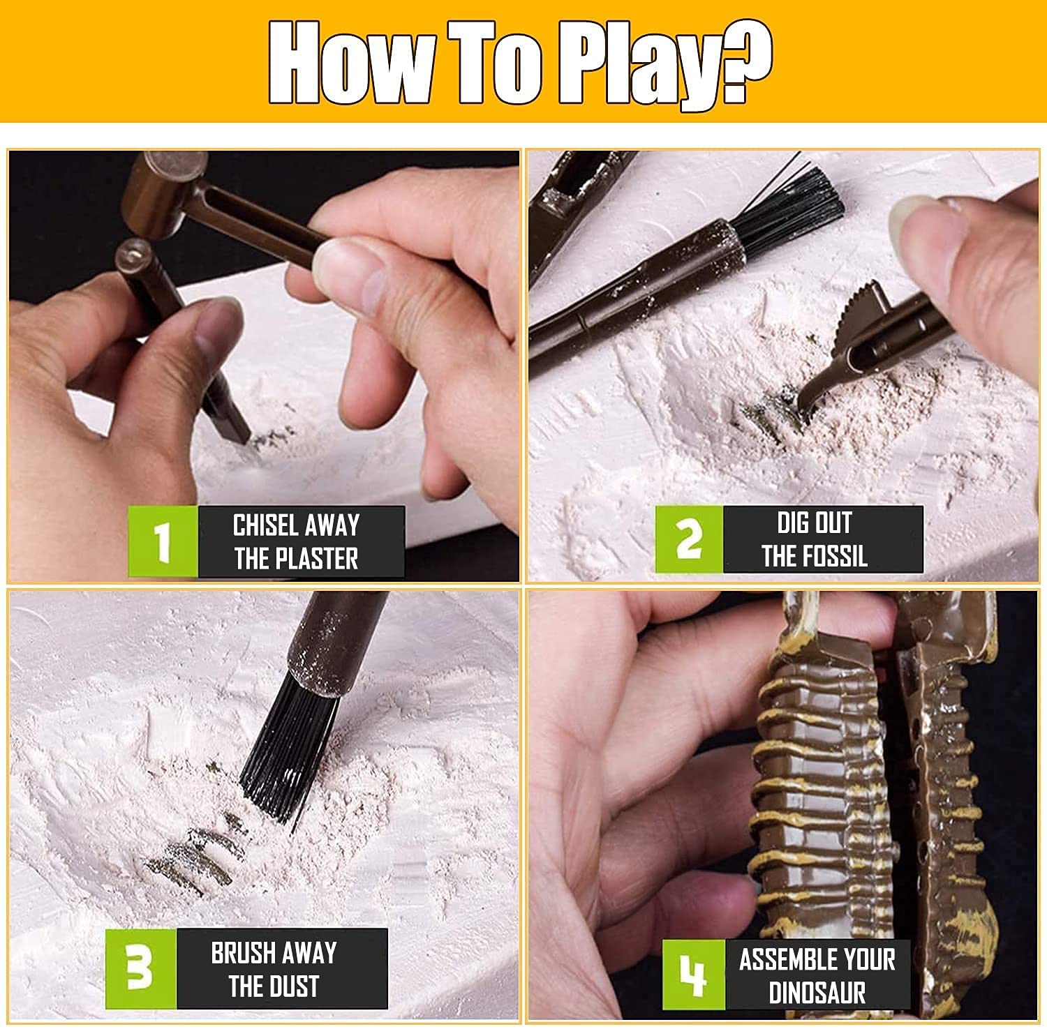 Dig & Discover Dino Stegosaurus Dinosaur Skeleton 3D Fossil Bones Excavation, Science Educational Toy Kit for Kids, Children