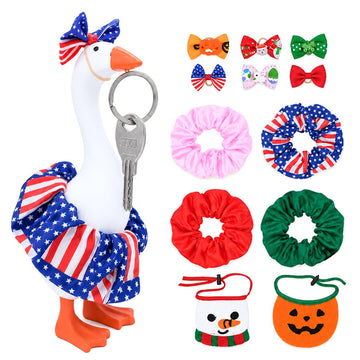 12 PCS Desk Goose Outfits, 7 Inch Holiday Mini Porch Goose Outfits Cute Dresses Bows Funny Desktop Goose Clothes Costume Small Goose Outfit