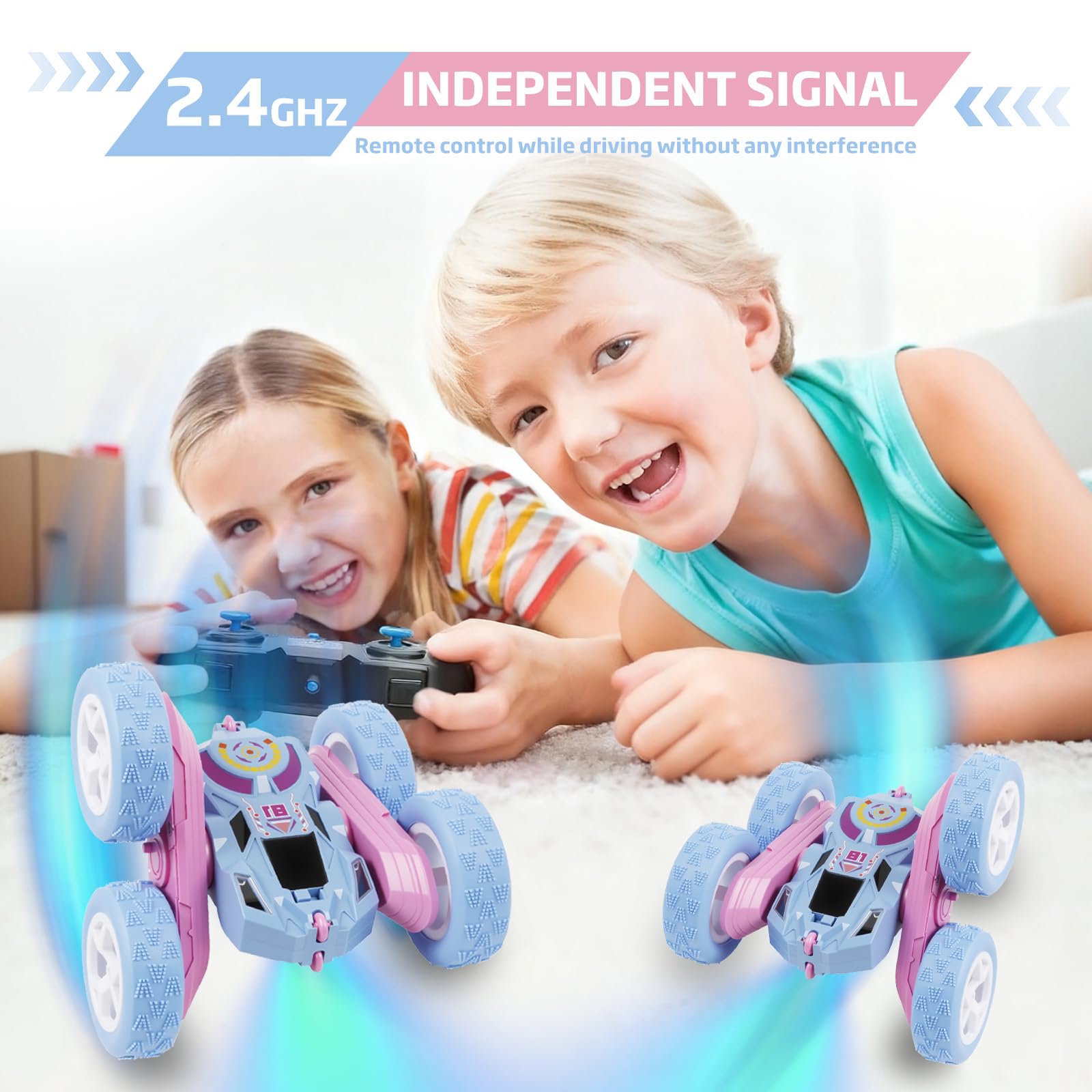 Remote Control Car, RC Cars Toys for Kids Ages 6-12, 2.4GHz RC Stunt Truck with 360° Double-Sided Flips, 4WD Off-Road Racing, Christmas Birthday Gifts