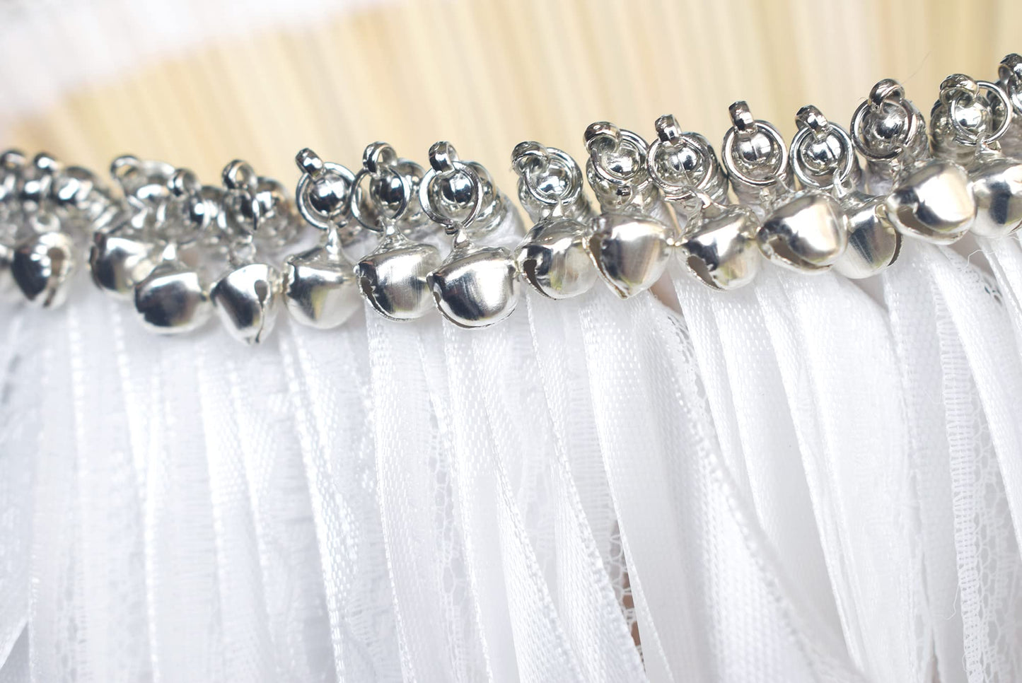 Kingsnow 100 Pieces Lace Wedding Ribbon Wands with Triple Ribbon and Silver Bell Wand Silk Fairy Stick Wand Streamers Party Ribbon Sticks Magic Fairy