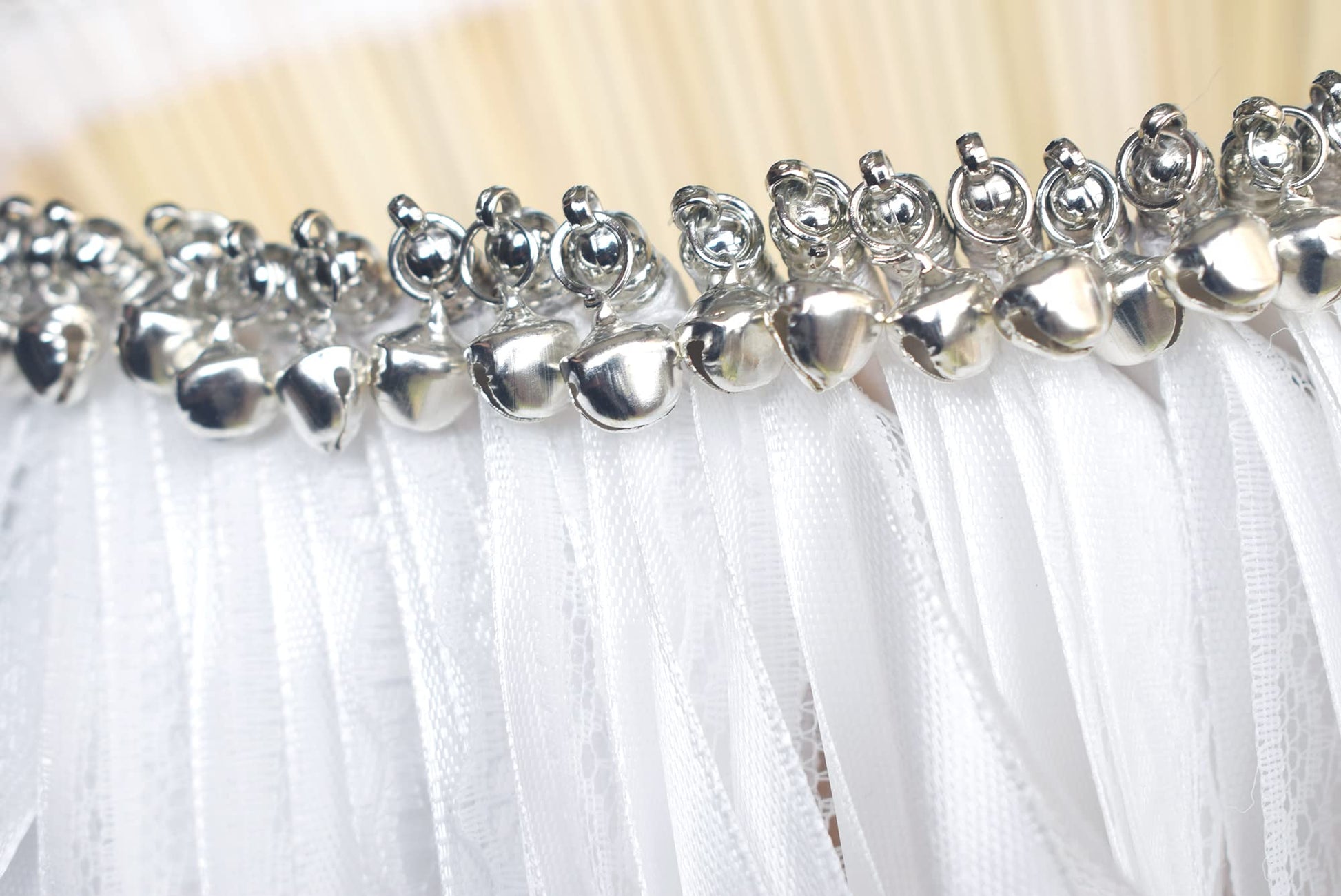 Kingsnow 100 Pieces Lace Wedding Ribbon Wands with Triple Ribbon and Silver Bell Wand Silk Fairy Stick Wand Streamers Party Ribbon Sticks Magic Fairy