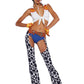 Dolls Kill Round ‘Em Up Cowgirl Doll Costume Set by Trickz N’ Treatz - Women’s Plaid Top with Cow Print Chaps, Hat & Belt, Multi, X-Small