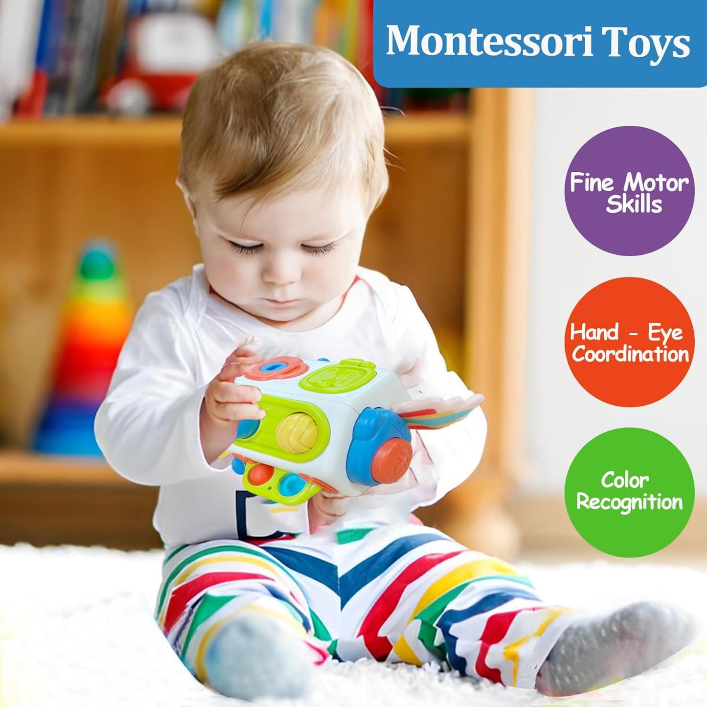 Busy Cube for Toddlers 1 Years Old, Montessori Toys for 1 Year Old - Ideal Gifts for 1 Year Old Boys Girls - Airplane Plane Car Travel Toys for 6