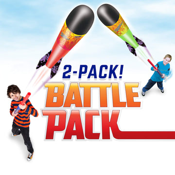 Geospace Hand Held SR. Pump Rocket Combo Battle Pack - Flying Foam Rockets Outdoor Toys for Kids, Boys & Girls - 36" Set with 2 Launchers & 4 Rockets