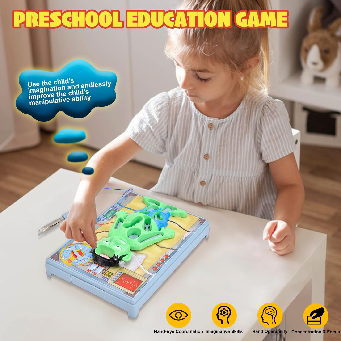 Operated Monster Board Game for Kids Ages 3-8-12 Years Old with Tweezers and Fun Game Pieces, Classic Education Board Game for Single or 2 Player