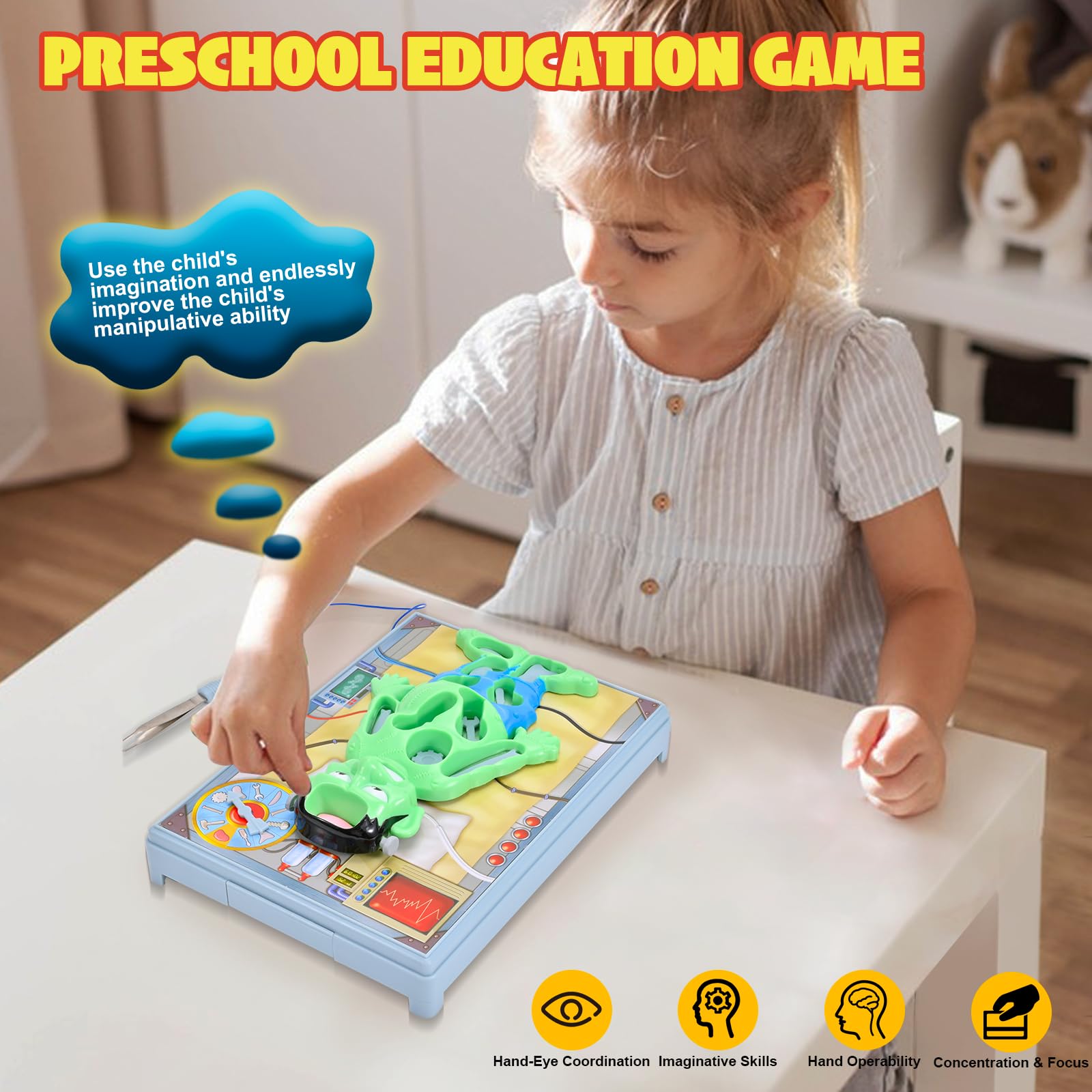 Operated Monster Board Game for Kids Ages 3-8-12 Years Old with Tweezers and Fun Game Pieces, Classic Education Board Game for Single or 2 Player
