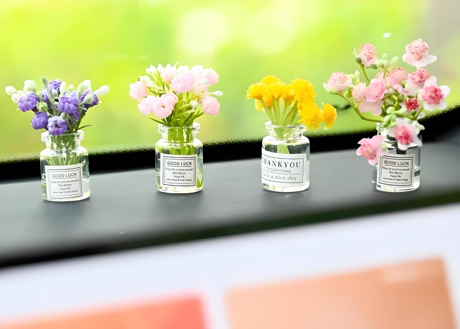 2PCS Mini Smell The Fragrant Rabbit & Pink Peach Blossom Flower Vase Ornaments - Handmade Resin Miniature Vases for Dollhouse, Fairy Garden, Micro