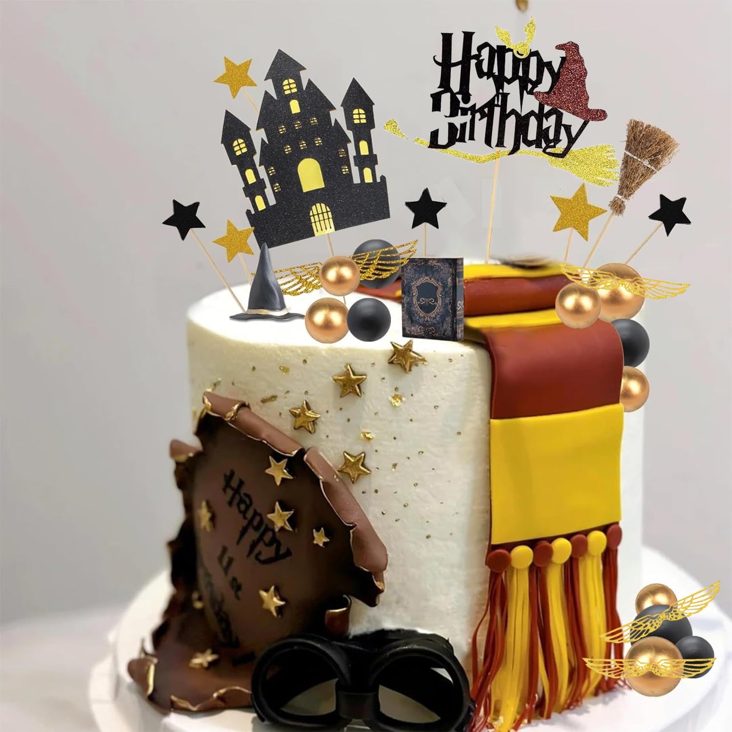 SWIMDOG 26 PCS Wizard Birthday Cake Topper Decorations, Wizard Party Supplies, Glitter Themed Cupcake Decorations