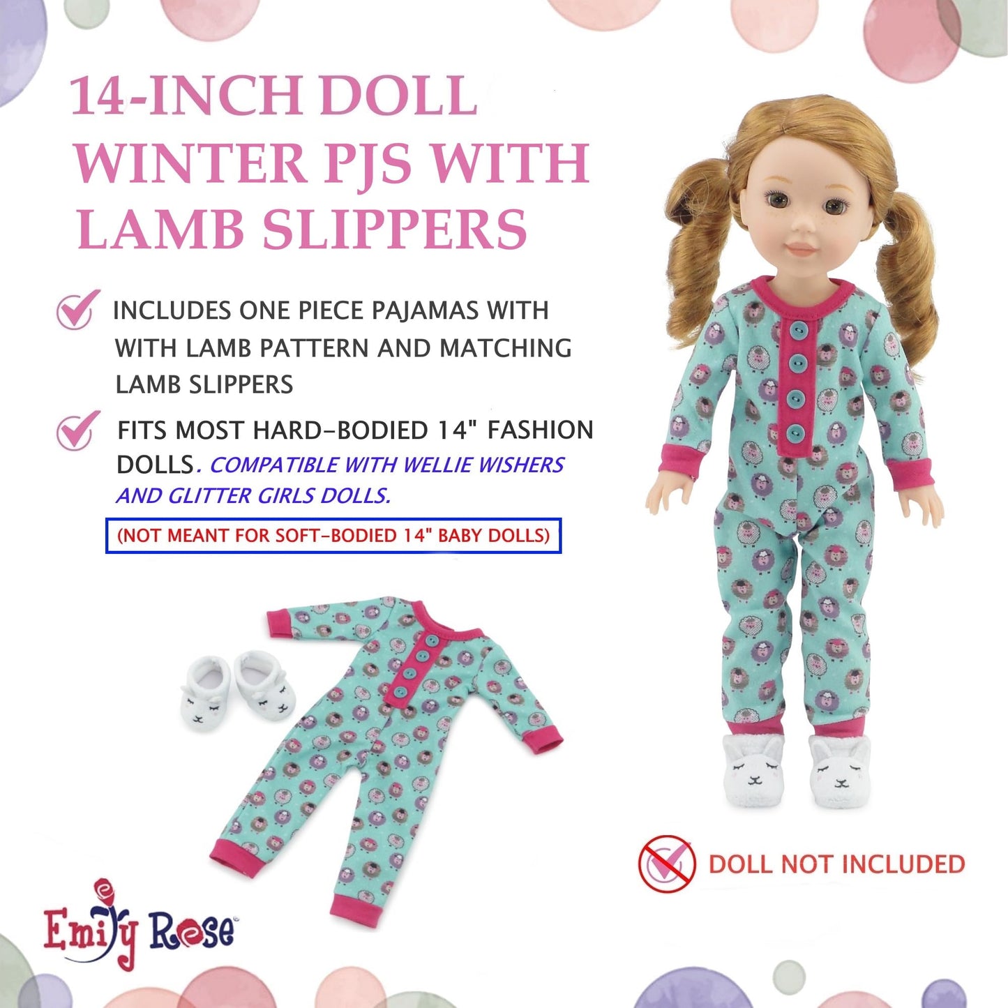 Emily Rose 14.5-inch Doll Clothes - Lamb Print Pajamas PJs Gift Set, Including Slippers! | Gift Boxed! | Doll Not Included | Compatible with 14"